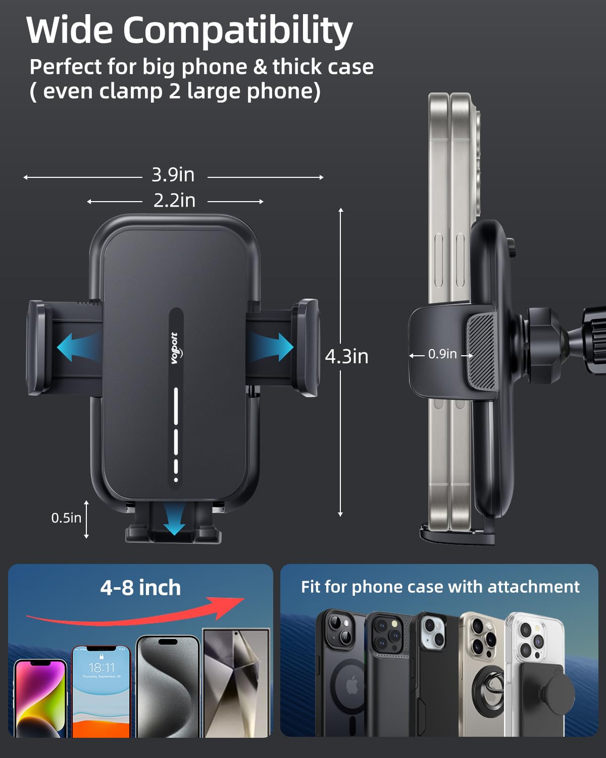 Vent Phone Mount For Car, Hands Free Air Vent Clip Cellphone Holder With Deep Wide Clamp, Universal Automobile Cradle Fit For Me